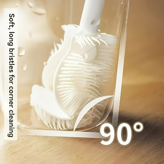 Premium Long-Handle Silicone Bottle Brush – 360 °   Flexible Soft Bristles for Water Bottles, Tumblers, Baby Bottles & Glassware, Non-Scratch, Quick-Dry & Hygienic Cleaning Tool – White