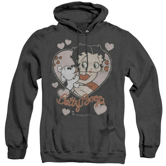 Betty Boop Classic Kiss Adult Heather Hoodie Sweatshirt Black