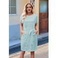 thumbnail image 3 of Women'S Summer Striped Short Sleeve T Shirt Dress Casual Tie Waist with Pockets  Green L, 3 of 7