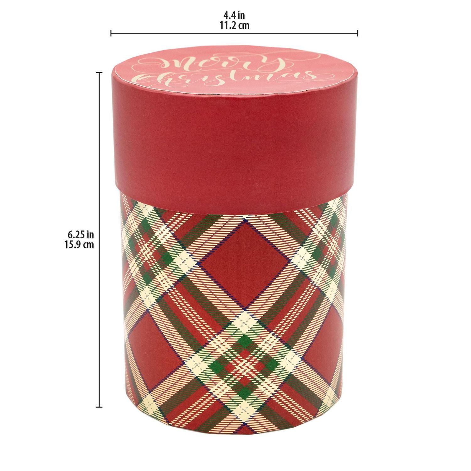 Holiday Time Red Plaid Round Candle Gift box, 4 in x 4in, 1 Count
