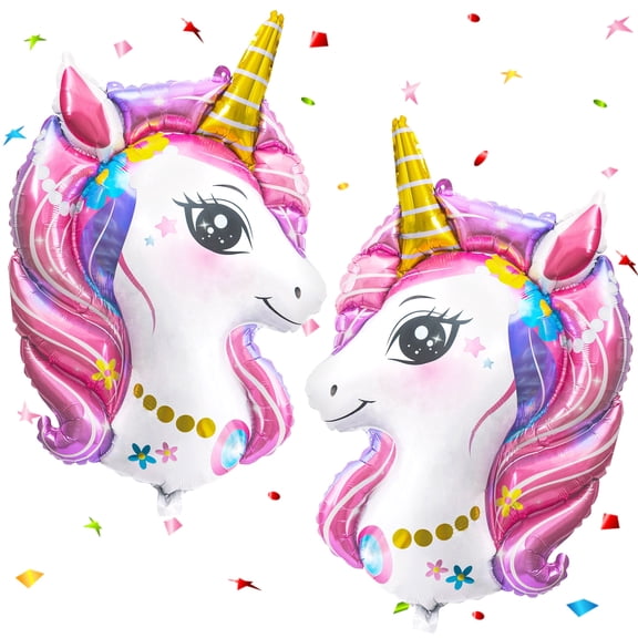 Neasyth Unicorn Balloons Birthday Decorations for Girls, 31.5in Large Head Balloon for Unicorn Birthday Party Supplies, Pack of 2