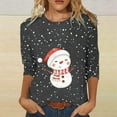 thumbnail image 2 of Graphic Shirt For Women Christmas Casual Fashionable Snowman Print Round Neck 3/4 Sleeve Party Blouse Tops, 2 of 4