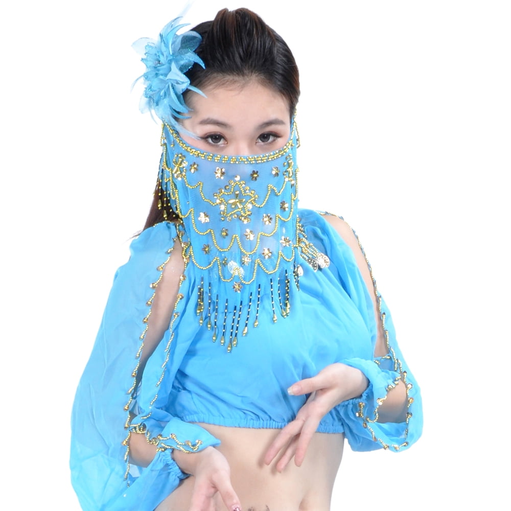 New Women's Belly Dance Tribal Face Veil With Halloween Costume Accessory 