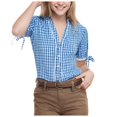 thumbnail image 4 of vigerkar Women's Vintage Plaid Shirt with Lace Trim & V-Neck – Stylish Button-Down Retro Blouse Blue, M, 4 of 9