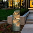 thumbnail image 3 of LuxenHome Modern Gray Resin Tiered Bowls Outdoor Fountain with Lights, 3 of 10