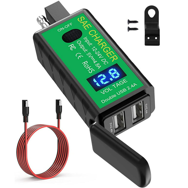 12V Motorcycle SAE to USB Dual Port Charger Voltmeter Cable Adapter  Waterproof