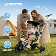 JoyStone 7 in 1 Foldable Tricycle for Toddlers with Adjustable Canopy, Detachable Backrest, Adjustable Seat and Handle and Parental Control Handle, Balance Bike for 1-4 Year Old Boys and Girls, White