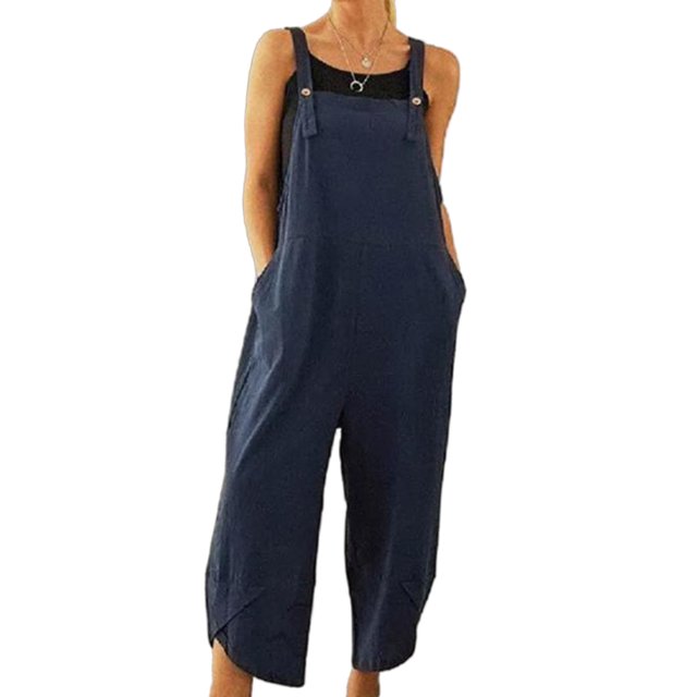 Mamelucos Sin Mangas Mamelucos sueltos para mujer Monos de algodón a la moda para mujer Monos sólidos (Azul oscuro M) Cgtredaw Para estrenar