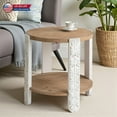 thumbnail image 6 of Hassch Round Side Table with Natural Brown Top and Distressed White Legs, 2-Tier Rustic Wooden Accent Table for Living Space and Home Decor, 20"Dia x 19.7"H, 6 of 6
