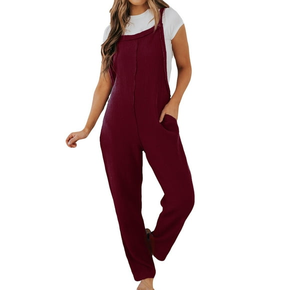 VBARHMQRT Velvet Jumpsuit Womens Fashion Yoga Square Neck Strap Jumpsuit Training Rib Sleeveless Solid Color Sports Jumpsuit