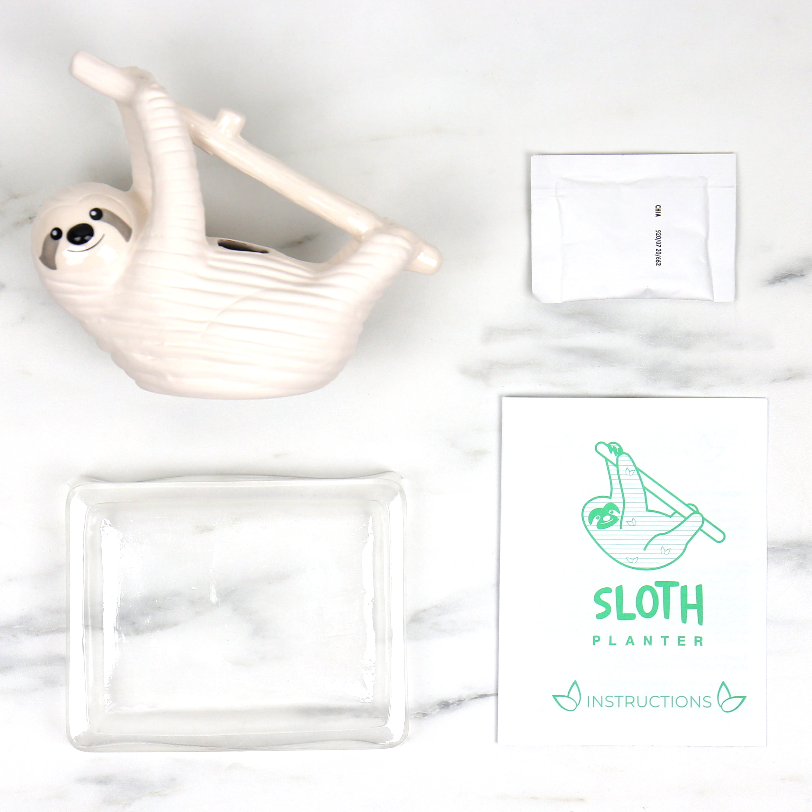 Sloth Shaped Chia Planter and Seeds - Desktop Sprouting Chia Animal - Fun Grow Kit Gift Idea