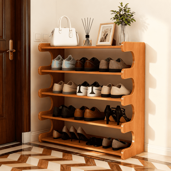 MEHOOM 5 Tier Bamboo Shoe Rack Organizer for Closet, Entryway, Dorm, Garage, Sturdy Shoe Storage Shelf, 28"x11"x27" (Natural)