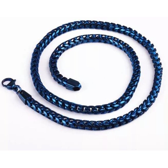 HOOUN Cool Blue figaro Link Chain Necklace For Mens Stainless Steel Jewelry 6mm 21.6''