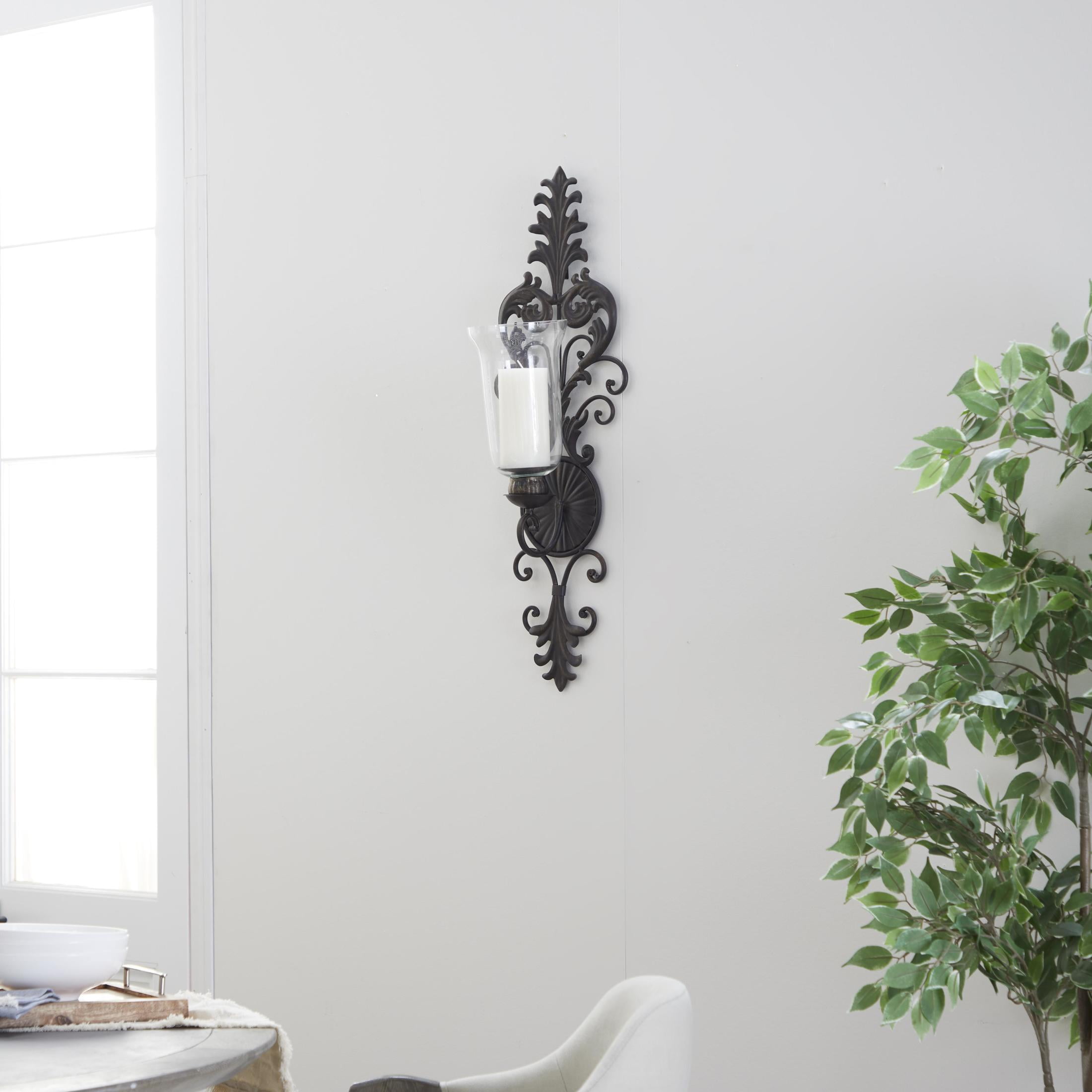 DecMode Bronze Metal Scroll Weathered Wall Candle Sconce