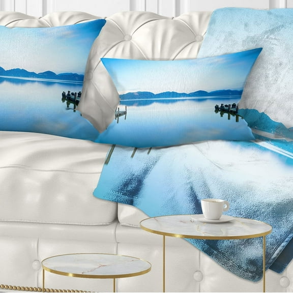 Designart Two Wooden Piers in Blue Sea - Seascape Throw Pillow - 12x20
