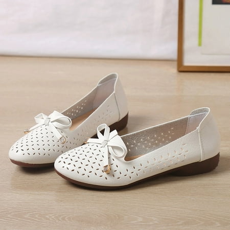 

sebulube Fashion Summer Women Casual Shoes Hollow Breathable Bow Comfortable Shallow Mouth