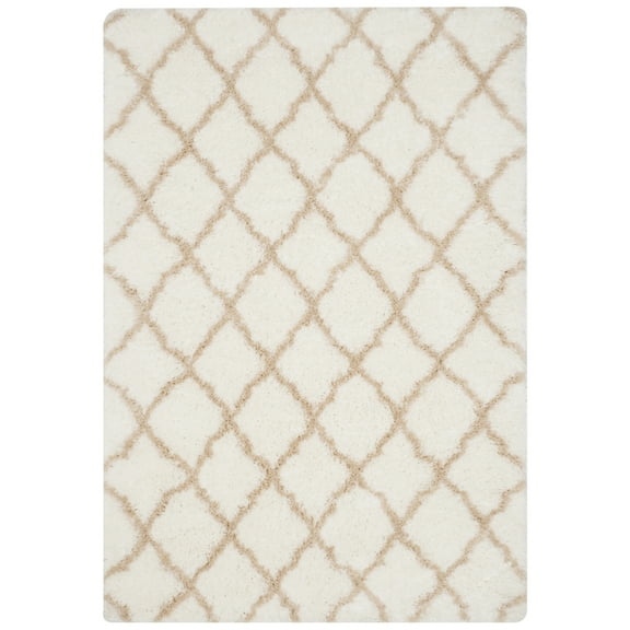 SAFAVIEH Indie Careen Geometric Polyester Shag Area Rug, Ivory/Light Beige, 5'1" x 7'6"