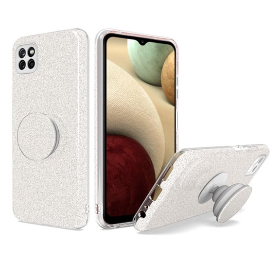 For Samsung Galaxy A22 5GGlitter Sparkle Slim Bling Hybrid Protective with Round Stand Shockproof Soft TPU Rubber Phone Case Cover by Xpression [White Grey]