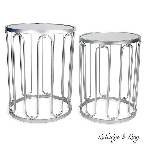 Round End Table Set Silver End Tables with Mirrored Tops Nesting