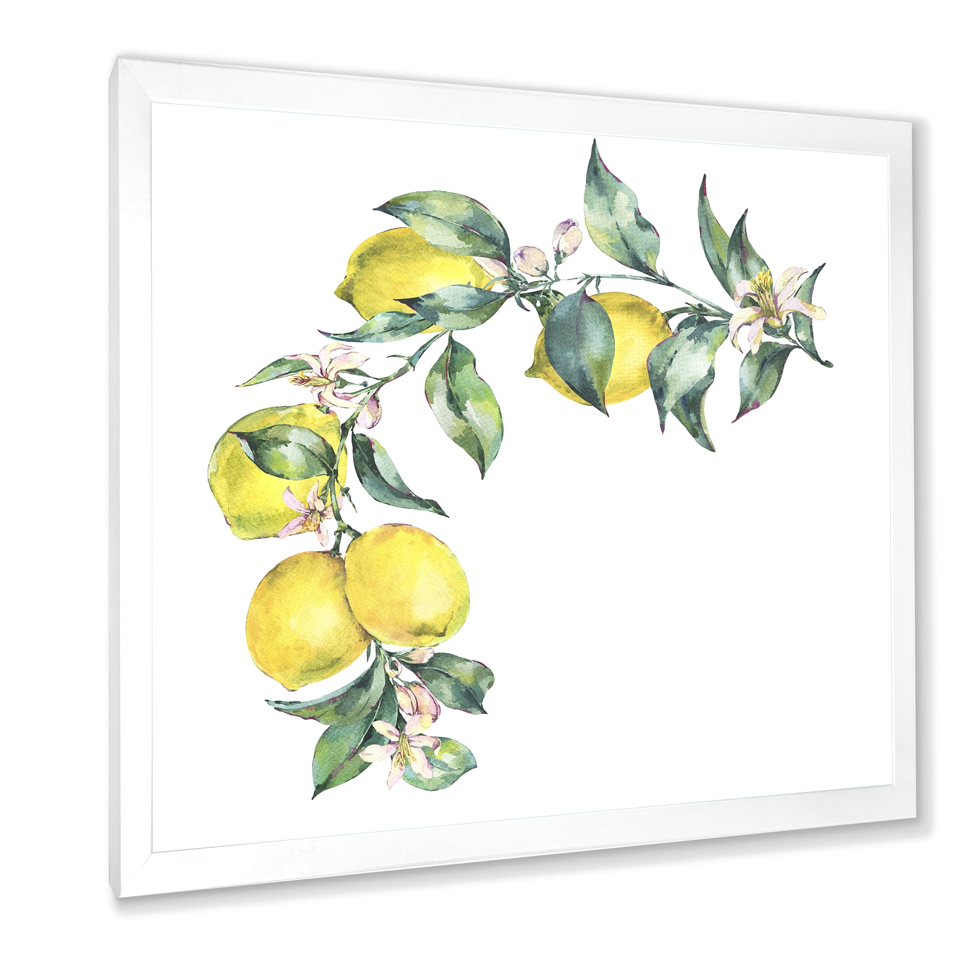 Designart 'Branch of Leaves and Yellow Lemons II' Tropical Framed Art Print