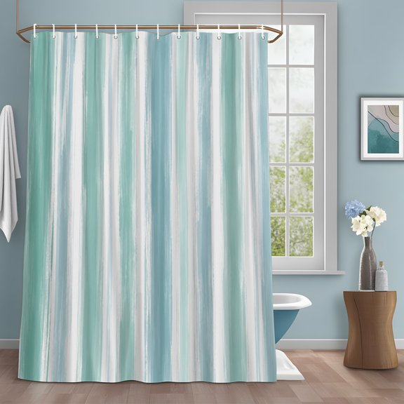 Shower Curtain for Bathroom Watercolor Teal Stripe Waterproof Bath Curtains Shower Curtains with Hooks,Abstract Line Ombre Art Bathroom Curtain Privacy Drapes for Bathtubs Toilet 72x72in