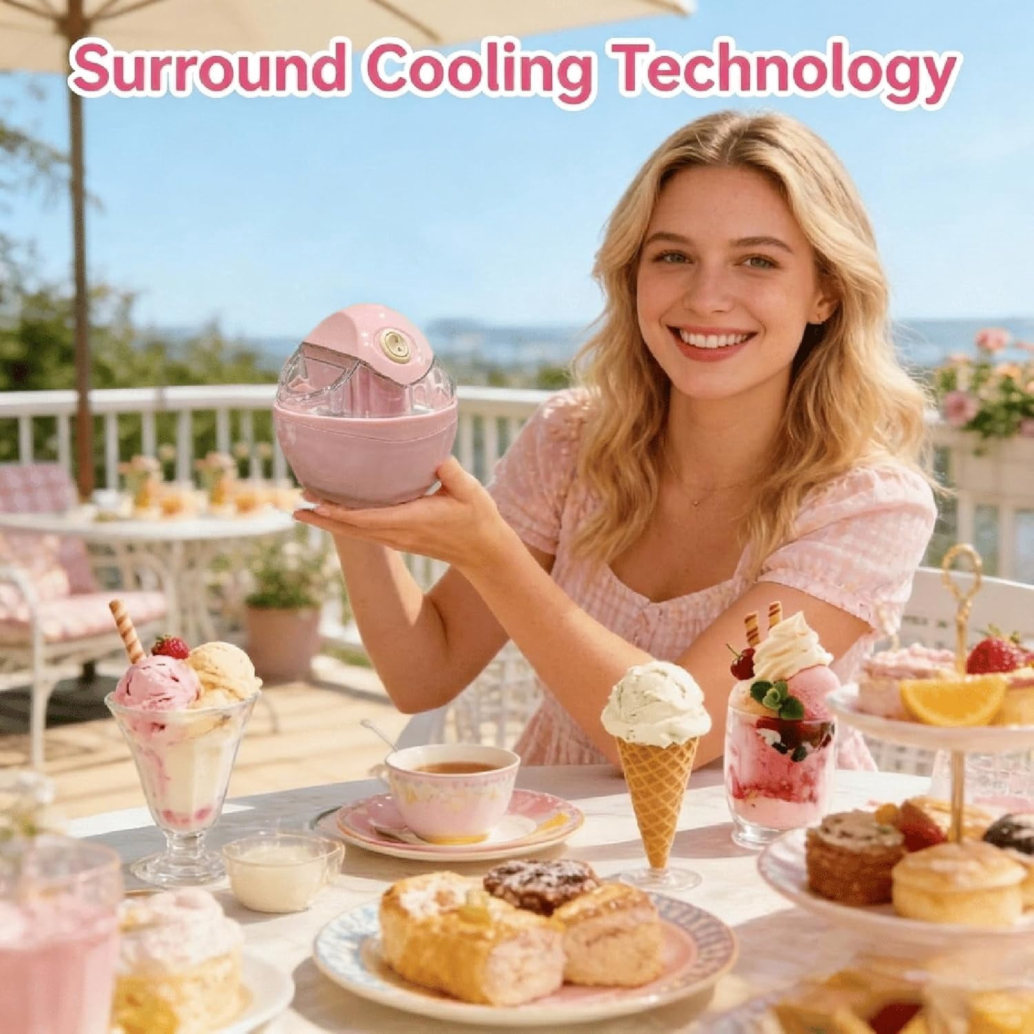 Small Home Mini Ice Cream Maker – Compact Electric Ice Cream Machine, Easy-to-Use, Pink & Blue Color Options, Portable DIY Ice Cream Machine for Home, Easy One-Touch Dessert Maker for Families (Cyan)