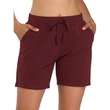 

Pajamas Short for Women Casual Lounge Wear Short Pants Mid Waist Summer Short Mini Trousers With Pockets Ladies Sleepwear Shorts Wine Red XXL