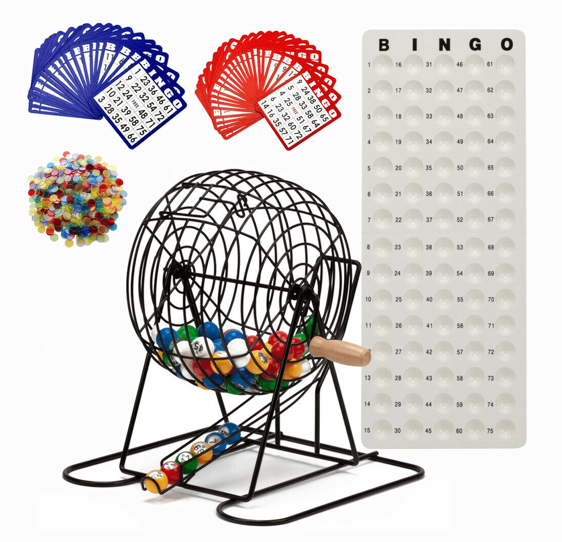 Multicolor Number Balls Extra Large 19" Red Professional Bingo Cage Game Set