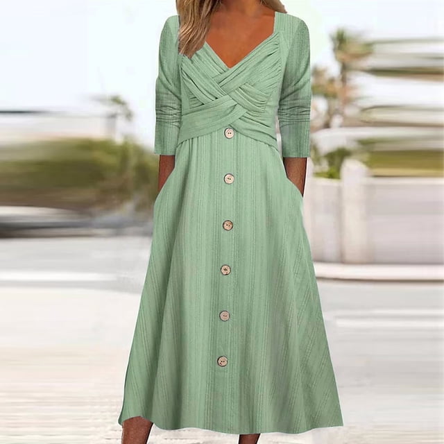 Gspmoly Robe d'Été, Robe Décontractée Ample à Bretelles à Col en V avec Boutons à l'Ourlet pour Femmes, Robes de Mariage pour Femmes Offres Prime
