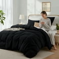 thumbnail image 4 of Ameha 3 Piece Full Duvet Cover Set Plush Microfiber 1800 Series Hypoallergenic, Breathable All Season Bedding Set Button Closure Adults Black, 4 of 8