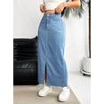 thumbnail image 6 of Womens Blue High Waist Slim Fit Split Denim Midi Skirt, 6 of 8