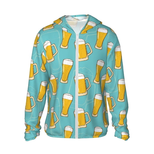 Balery Beer Sudadera ligera de manga larga con capucha y protección solar UPF 50+ para hombre y mujer, ideal para pesca y running-Small