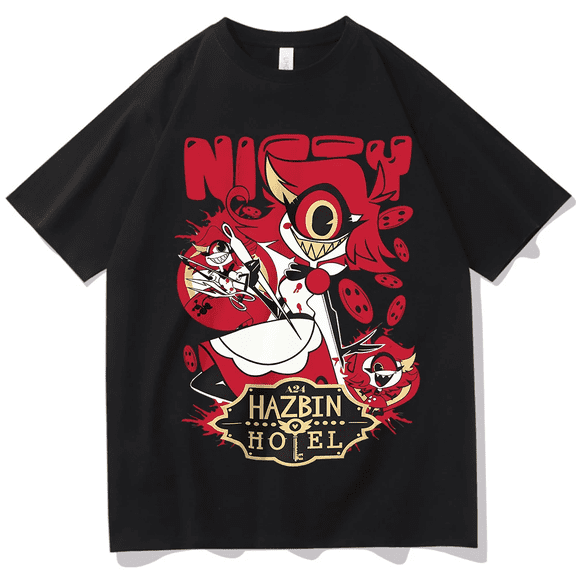 Retro Y2k Men Women T-Shirt Hazbin Hotel Niffty Design T-shirt Hip Pop Harajuku Short Sleeve O-neck Casual Shirt Gift Unisex