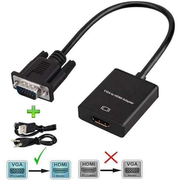 VGA to HDMI, 1080P to HDMI Adapter (Male to Female) for Computer, Desktop, Laptop, PC, Monitor, Projector, HDTV with Cable and USB Cable (Black) - Walmart.com