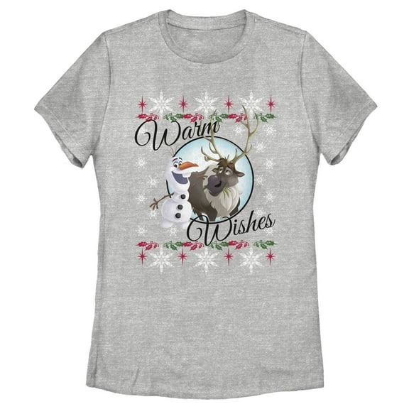 Women's Frozen Christmas Warm Wishes  Graphic Tee Athletic Heather Large