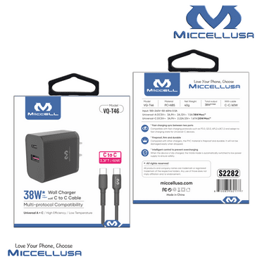 S2282 Miccell 38W Wall Charger (VQ-T46) with C to C Cable Box Pack (BLACK)