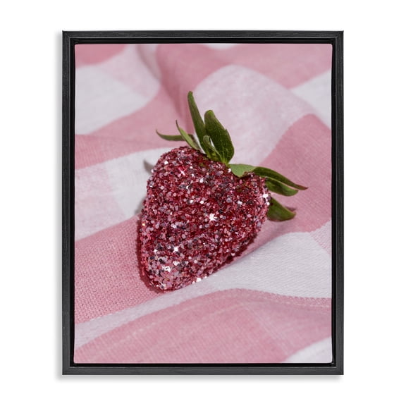 Stupell Industries Glimmer Strawberry on Pink Black Framed Floater Canvas Wall Art, design by LISH Creative