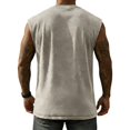 thumbnail image 4 of Solid Vintage Washed Crew Neck Muscle Tank Top Men Loose Wide Arm Cut Breathable Sleeveless Tee for Fitness Outdoor Casual Daily Looks Gray XXL, 4 of 5