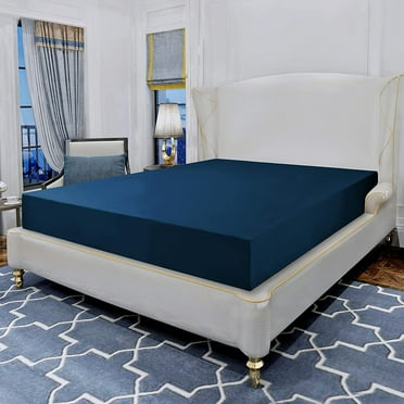 Extra Deep Pocket Fitted Sheet - Ultra-Soft, Wrinkle-Free Microfiber, Fully Elasticized for Mattresses up to 16 Inches, Hotel-Quality, Machine Washable, Full Navy