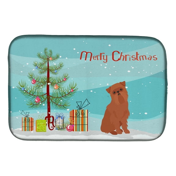 Brussels Griffon Christmas Tree Dish Drying Mat