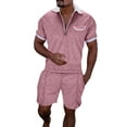 thumbnail image 1 of JHLZHS Mens Rave Clothes Male Casual Striped Gradient Ramp Print Two Piece Suit Zipper Short Sleeve Top Blouse Suit Drawstring Pocket Short Set Men Workout Clothes Short Rave Outfits for Men Blue, 1 of 4