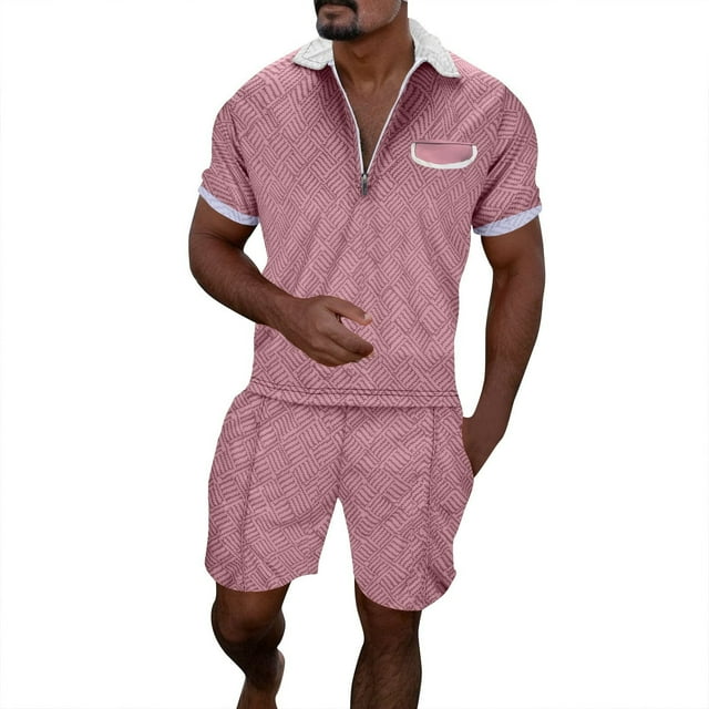 JHLZHS Mens Rave Clothes Male Casual Striped Gradient Ramp Print Two Piece Suit Zipper Short Sleeve Top Blouse Suit Drawstring Pocket Short Set Men Workout Clothes Short Rave Outfits for Men Blue