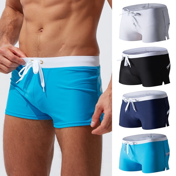 zeranth Men Summer Swimming Trucks Mid-rise Drawstring Patchwork Color Pocket Swimming Shorts Quick-Drying Slim Fit Swimsuit Shorts