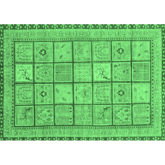 Ahgly Company Indoor Rectangle Abstract Emerald Green Modern Area Rugs, 2' x 4'
