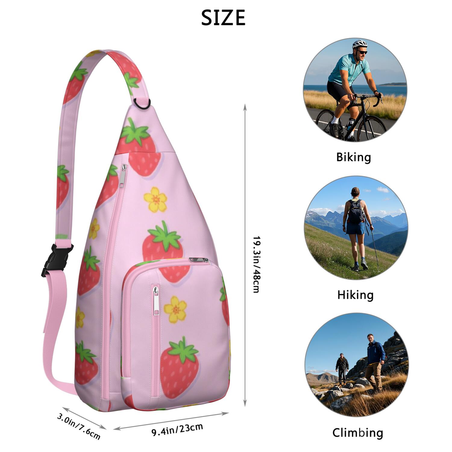 Strawberry Sling Backpack Small Travel Backpack for Women Men Unisex