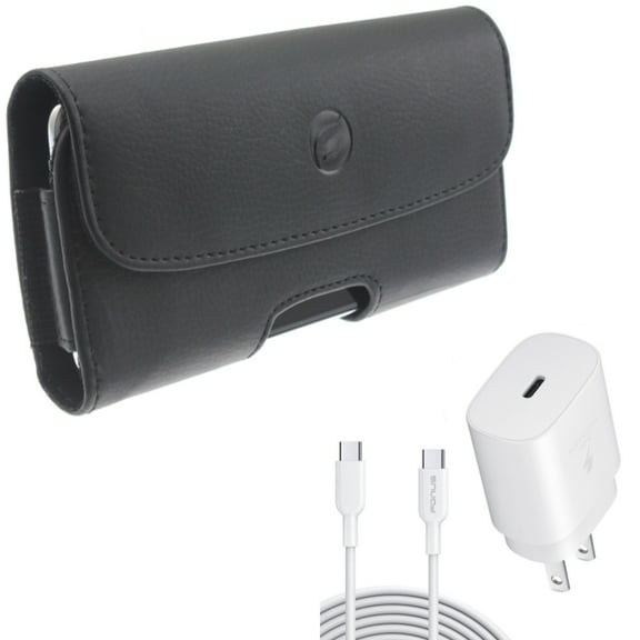 For Google Pixel 7 Pro/6 Pro - 25W Fast Home Charger w Case Belt Clip, PD Type-C 6ft USB-C Cable Quick, Leather Holster Cover for Google Pixel 7 Pro/6 Pro Phones