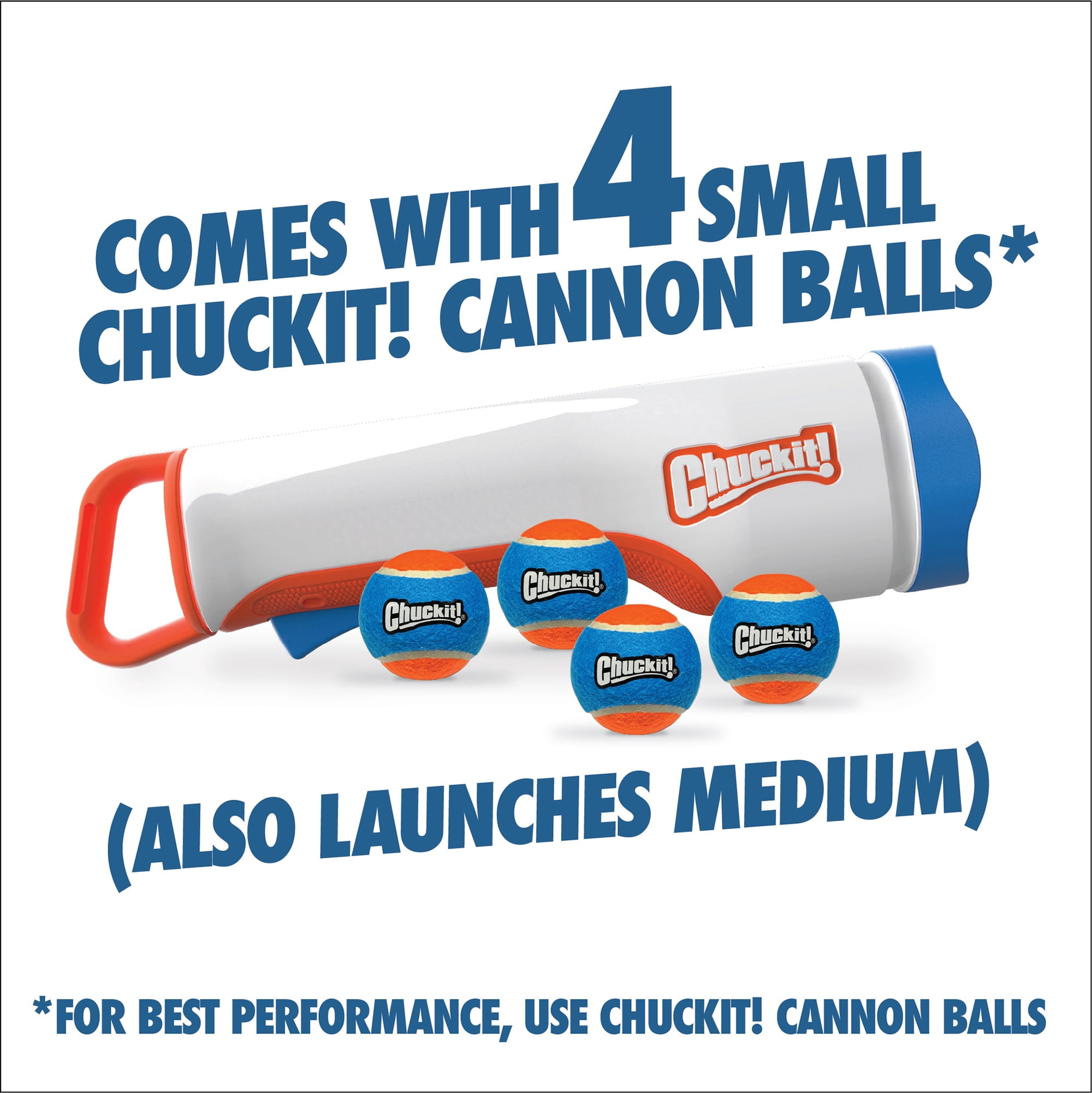 Chuckit! Cannon 16S Dog Ball Launcher Fetch Toy for Dogs, 16" Long Compatible with Small 2" and Medium 2.5" Balls, 4 Small Balls Included