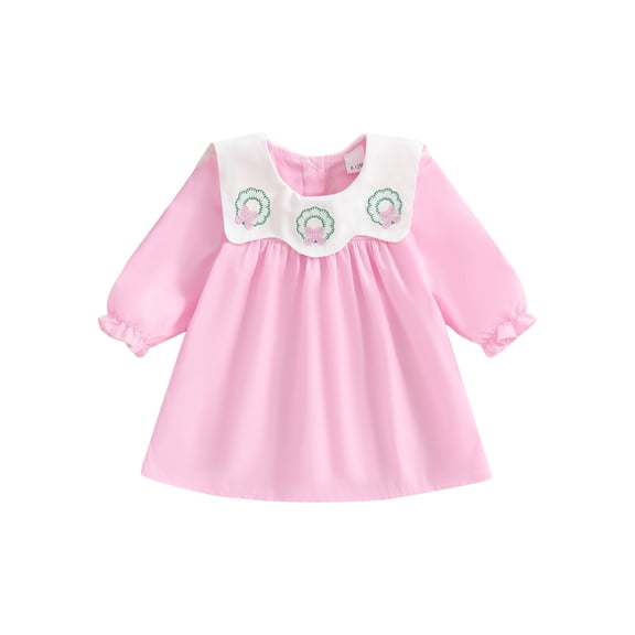 BemeyourBBs Toddler Baby Girl Christmas Dress Embroidery Long Sleeve A Line Dress