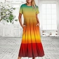 thumbnail image 2 of Penkiiy Women's Summer Casual Short Sleeve Crewneck Dress Casual Flowy Tiered Maxi Beach Dress With Pockets Gradient Print Dress S Multicolor, 2 of 7