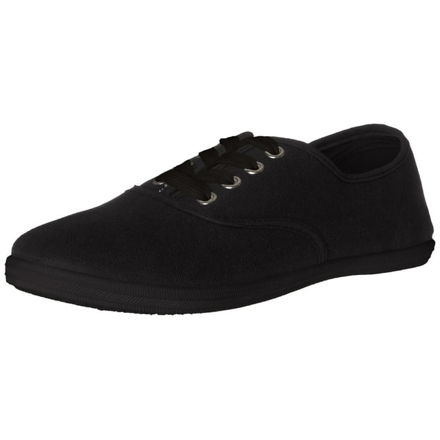 Easy USA - Womens Canvas Lace Up Shoe with Padded Insole, 10, Black